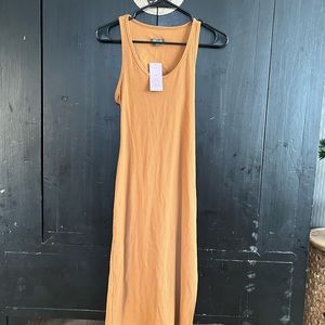 Brown Sleeveless Scoop Neck Sheath Maxi Dress